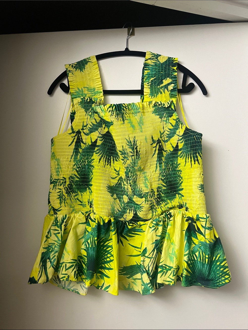 Yellow Tropical Smocked Peplum Tank